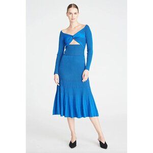 Amur Jenna Pleated Knit Midi Skirt Blue Womens Size Medium